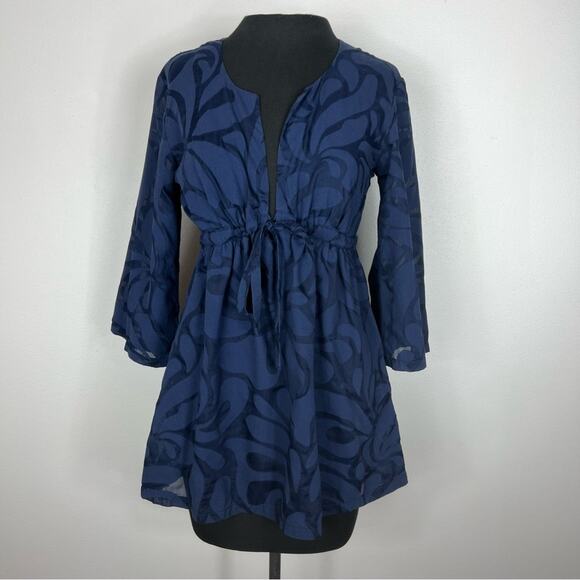 J. Crew Navy Blue Blouse Cotton Blend Burnout Sheer - Picture 1 of 7